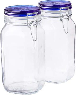 Bormioli Rocco Set of 2 Fido Jars with Blue Lid