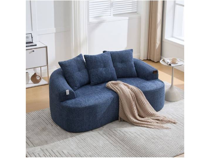 VUENOR Canapé compressé 2 places 164x92 cm bleu – chenille 3 coussins