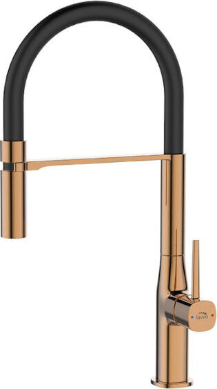 Laveo Keukenmengkraan met magnetische hendel en draaibare uitloop, zwart-roze goud