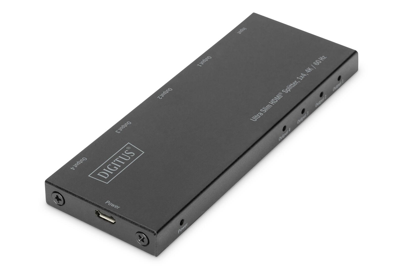 Digitus Ultra Slim HDMI Splitter, 1x4, 4K/60Hz HDR, HDCP 2.2, 18 Gbps, Micro USB Power DS-45323