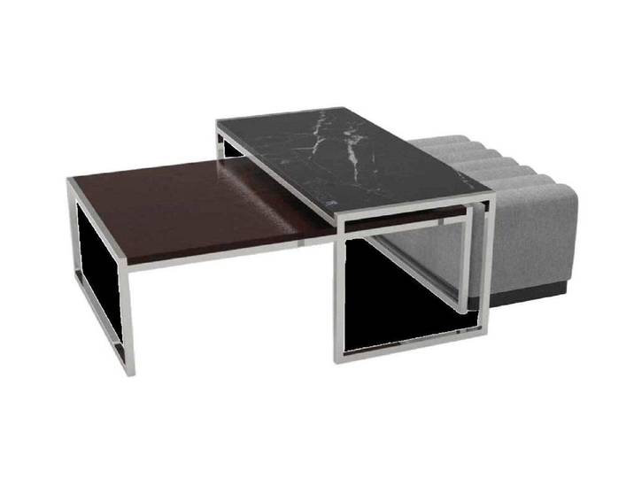 Xlmoebel Polstergarnitur Luxuriöse Wohnzimmereinrichtung in elegantem Design, (3-teilig, 3-tlg., 2x Couchtisch + 1x Hoker), Hergestellt in Europa