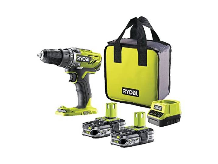 RYOBI Perceuse-Visseuse 18V ONE+ 2 Vitesses R18DD3-215S Batterie fournie 2 packs 1\,5 Ah et chargeur inclus\, mandrin autoserrant 13 mm\, 24 réglages de couple\, plus de 200 outils compatibles