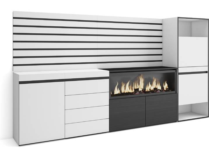 COZY Buffet\, 274x35x145cm\, Chambre à coucher\, Cheminée électrique XXL\, Commode\, Buffet\, Meuble à Chaussures\, Blanc
