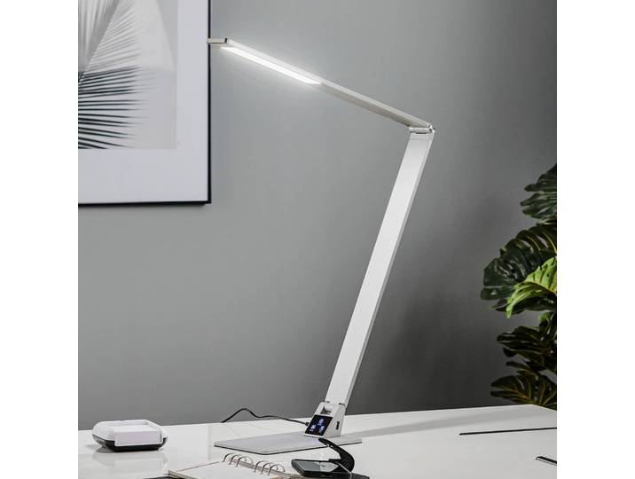 Fabas Luce LED Tischleuchtelampe Wasp, dimmbar, alu / grau / zink, für Arbeitszimmer / Büro, Aluminium, Modern