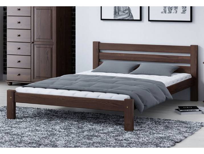 Home Collective Holzbett Einzelbett Massivholz Bett mit Massive Bettbeine & Lattenrost, 210x132x72 cm, Walnuss
