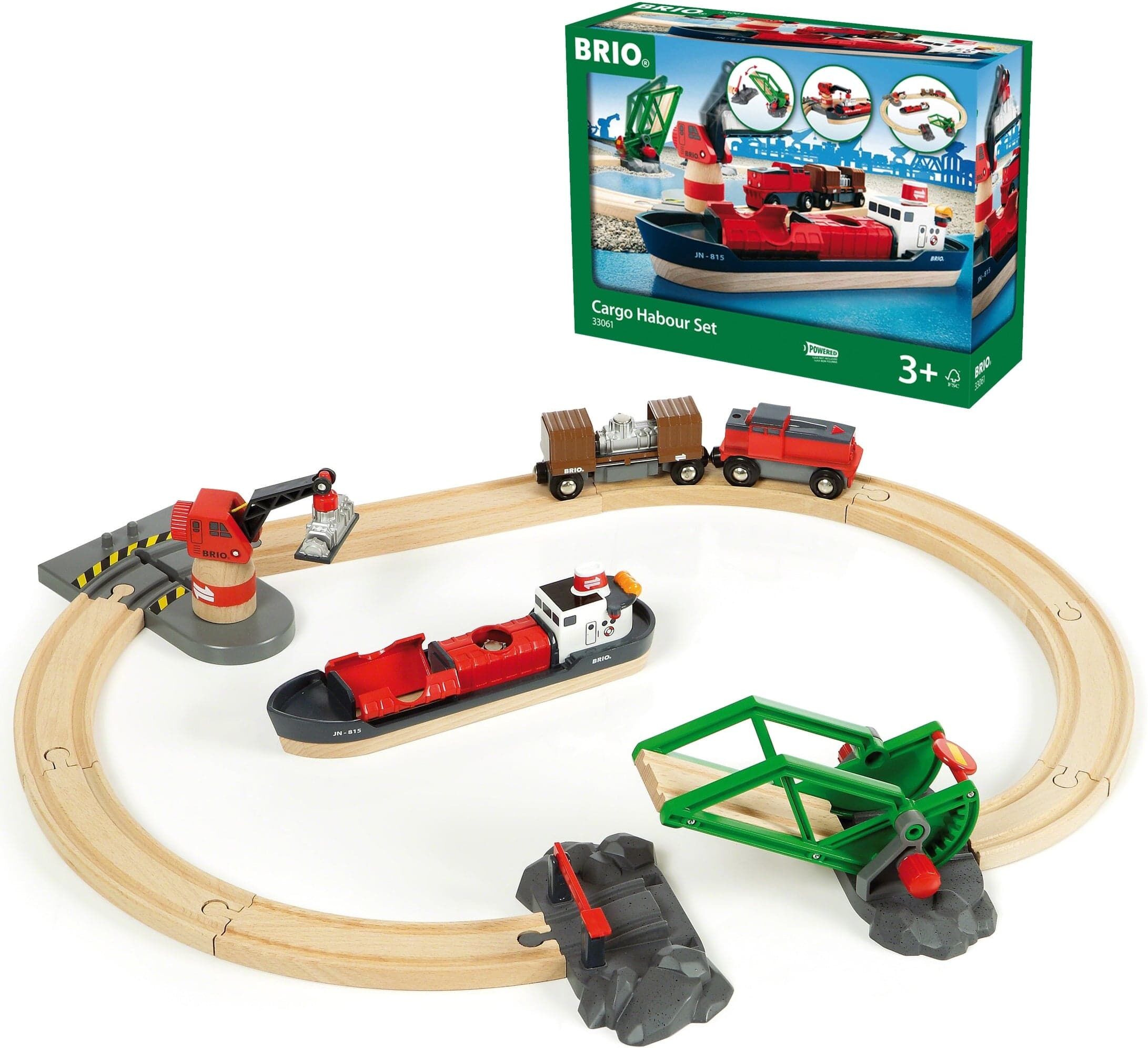 Brio World Cargo Harbour Set 33061 - 16-Piece Train Set for Kids - Ages 3 and Up - Battery-Operated