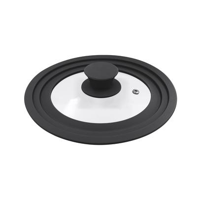 Universaldeckel CS KOCH-SYSTEME "SOLA für Töpfe und Pfannen", schwarz-weiß (schwarz), B:25cm H:5cm L:25cm Ø:25cm, Glas, Silikon, Deckel, mit perfekter Passform für versch. Topfgrößen durch Silikonrand