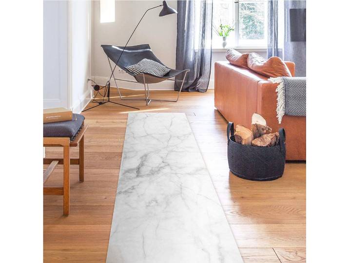 Vinylteppich Bianco Carrara 300 x 100cm Weiß