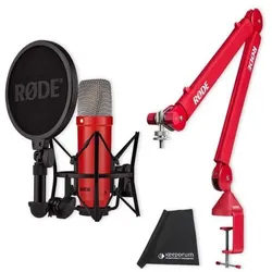 RØDE Mikrofon NT1 Signature Rot mit PSA1+ Gelenkarm Rot und Tuch, Mikrofon
