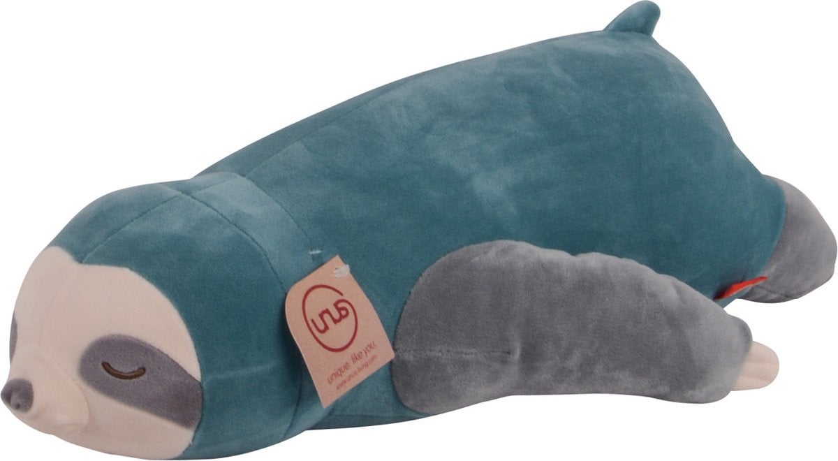 UNUS Luiaard knuffelkussen lichaamskussen, turkoois, 50 cm