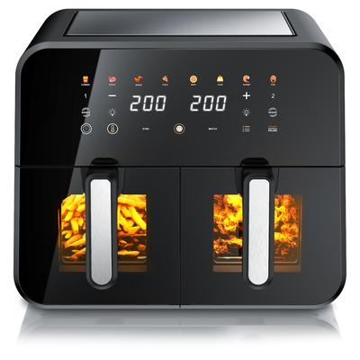 Arendo Heißluftfritteuse mit 2 Kammern Nebeneinander, XXL Doppelkammer Airfryer 11L, Dual Zone, 2600 W, mit Zubehör, Umluft Backofen, 80-200°C