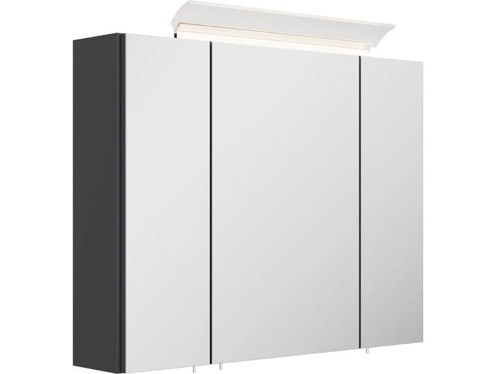Spiegelschrank 90cm inkl. Design LED-Lampe und Glasböden weiss hochglanz