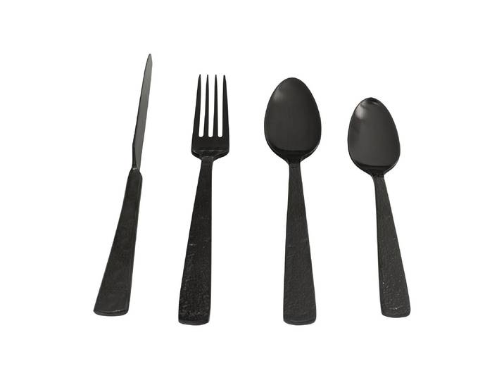 Besteck-Set KARE DESIGN Alana, 16-teilig , schwarz (grau), 16, Edelstahl, Essbesteck-Sets, Besteck-Set