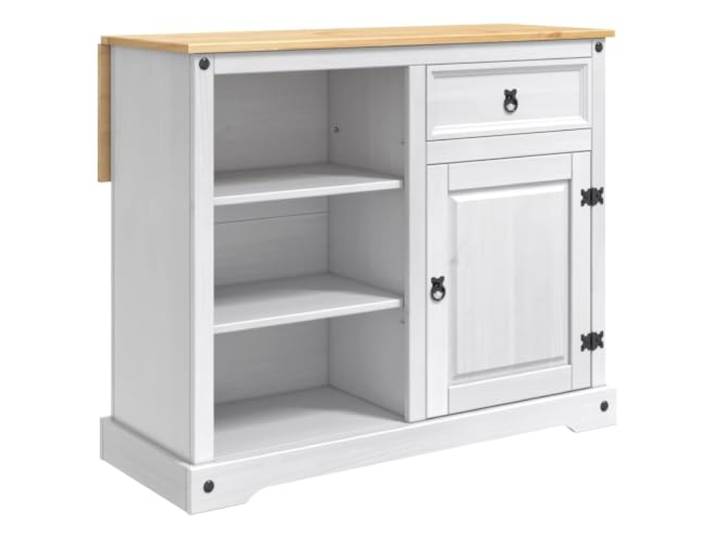 TUERYAFEK Kücheninsel Set 2 STK. Weiß Honigwachs 112x70x91,5 cm Kiefernholz Massives Kiefernholz, Schubladen, Scharniertür, schwarze Griffe, vielseitig, einfache Pflege