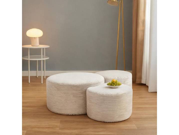 Lot de 2 tables basses rondes en tissu beige contemporain sans montage