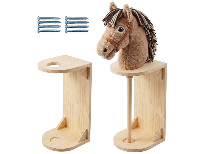 Relaxdays Wandhalter Natur 2er-Set für Steckenpferd Kiefernholz 35 cm, Hellbraun, Holz, 15x35x15 cm, Wohnzimmer, Regal, Wandregal