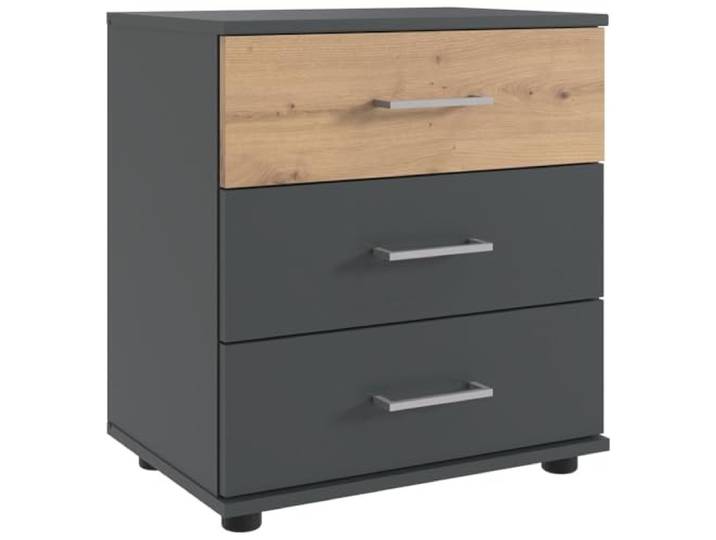 Lomadox Nachttisch 52 cm breit Nachtschrank Nachtkommode Nachtschränkchen Betttisch Nachtkästchen modern in Graphit mit Artisan Eiche