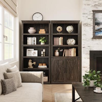 Garvee 5 Tier Book Shelf, Farmhouse Book Case with Cabinet, Tall Book Shelf with Storage Doors