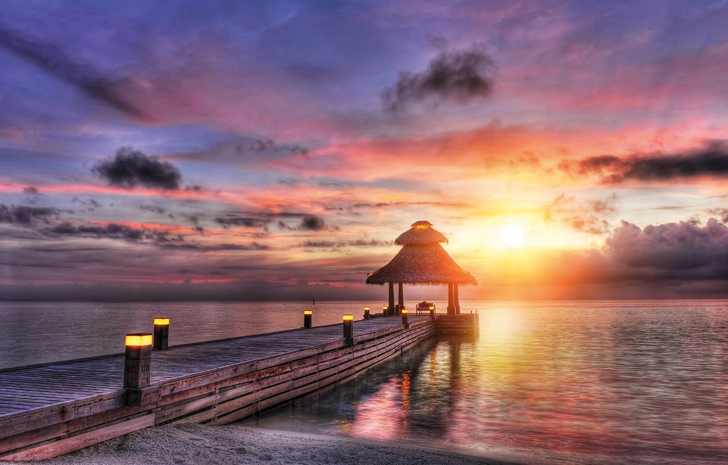 Fototapete PAPERMOON "Maldives Sunset", bunt, B:5m L:2,8m, Vlies, Tapeten, Fototapete