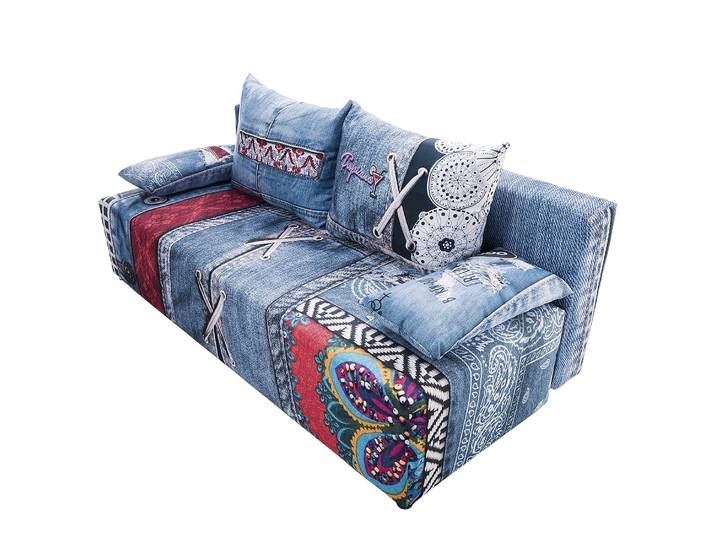 Schlafsofa Gabun Rot/Blau/Blau/Rot Flachgewebe 193 x 88 x 91cm Wellenunterfederung Modern