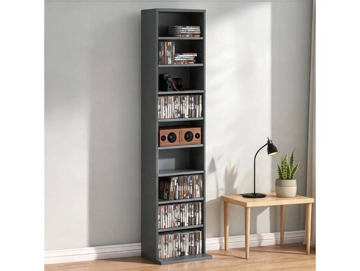 Meuble de rangement en panneau de particules gris pour CD et DVD capacité 260 CD design compact