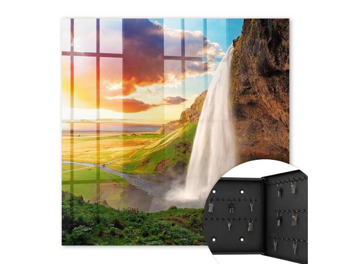 Tulup Schlüsselbox Schwarz 30x30 cm- Türöffnung nach rechts - Eine atemberaubende Landschaft, Grün, Metall, Rauten, Rechteckig, 30x30x5 cm, Garderobe, Schlüsselkästen & Schlüsselboards