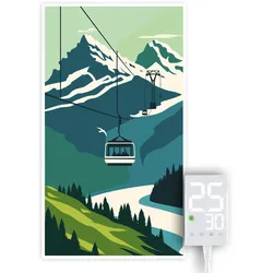 Heidenfeld Infrarotheizung HF-HP105, mit Bild, 16 Motive, 10 J. Garantie, Thermostat, Wandmontage (1000 Watt, Mountain)