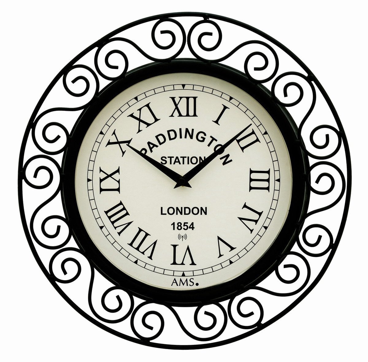 AMS F5589 Wandklok - Analoog - Radiogestuurd - Rond - Zwart - Wit