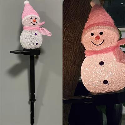 Inspired Finds LED Snowman Solar Garden Stake Lights For Outdoor Christmas Pathway Decoration pink