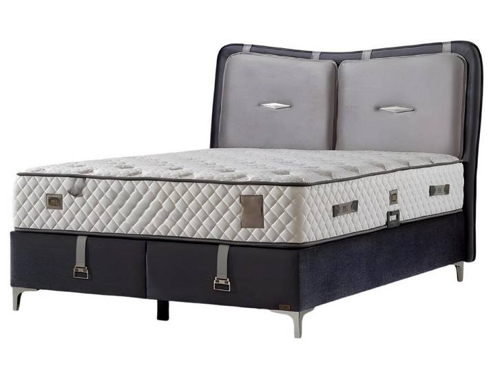 JVmoebel Boxspringbett Graues Bett mit Holzgestell und Textilbezug für optimalen Komfort (1-St)