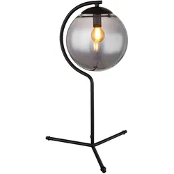 Tischleuchte Beistelllampe Schlafzimmerlampe Glas Tischlampe Wohnzimmerleuchte, Metall schwarz rauchfarben, 1x E14 Fassung, H 50 cm