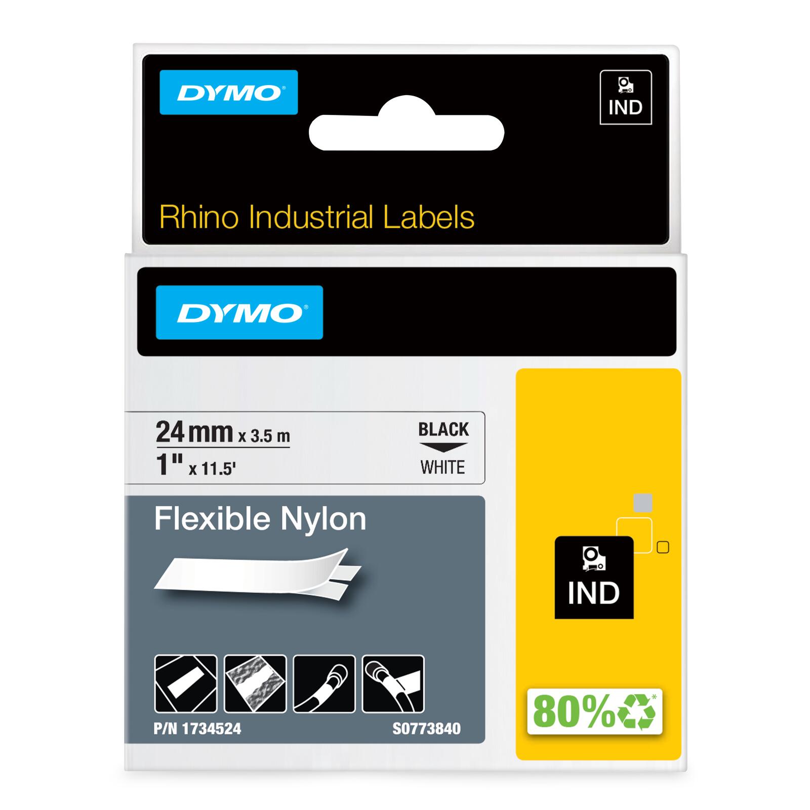 DYMO® Original IND-Schriftband für Rhino 6000+, flexibles & reissfestes Nylon - schwarz auf weiss 1734524