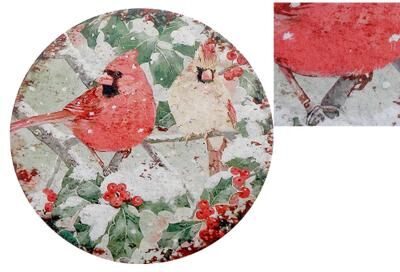 IH Casa Decor Felt Placemat Round Shape Red And Yellow Cardinal Birds - Set of 12