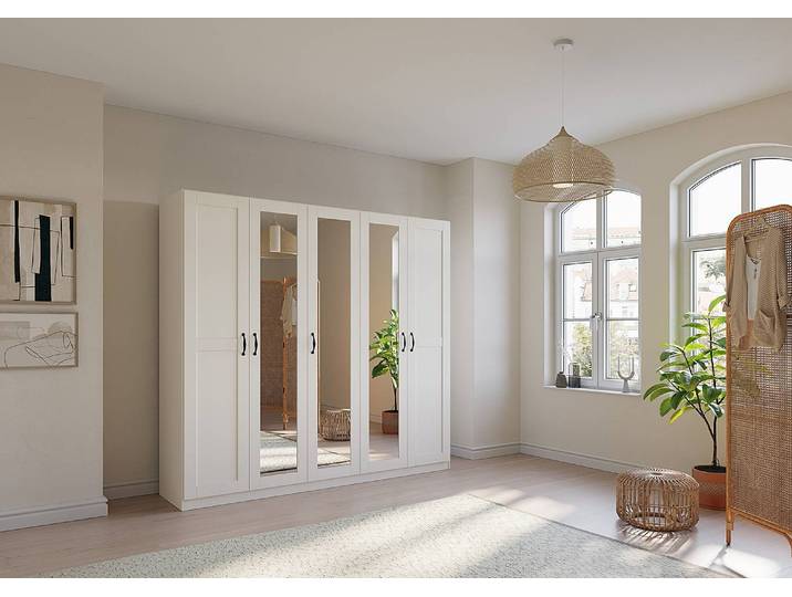 Drehtürenschrank Cottage 226cm Weiß mit Spiegeltür/-en