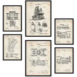 POSTER Set Mit 6 Plakaten Mit Zug Patenten Plakate Mit Retro Patentabbildungen Inneneinrichtung Im Vintage Stil A3 & A4 Rahmenlos