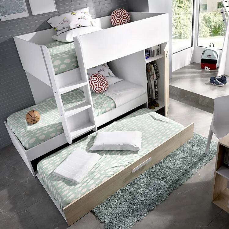 garneroarredamenti Letto a castello con armadio 244x126cm bianco rovere 3 letti Damian