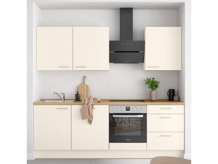 Küchenzeile High-Line Touch Variante C 240cm Ausrichtung rechts Beige/Magnolia/Eiche Sierra Dekor Laurus