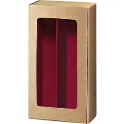 Geschenkkarton Offene Welle natur/bordeaux mit Fenster für 2 Flaschen