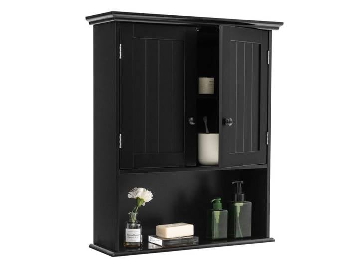 COSTWAY Armoire Murale de Salle de Bains Armoire à Pharmacie avec 2 Porte et 3 Etagères Rangement dont 1 Paroi Réglable Noir