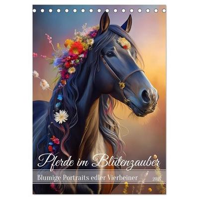 Pferde im Blütenzauber – Blumige Portraits edler Vierbeiner (Tischkalender 2027 DIN A5 hoch), CALVENDO Monatskalender