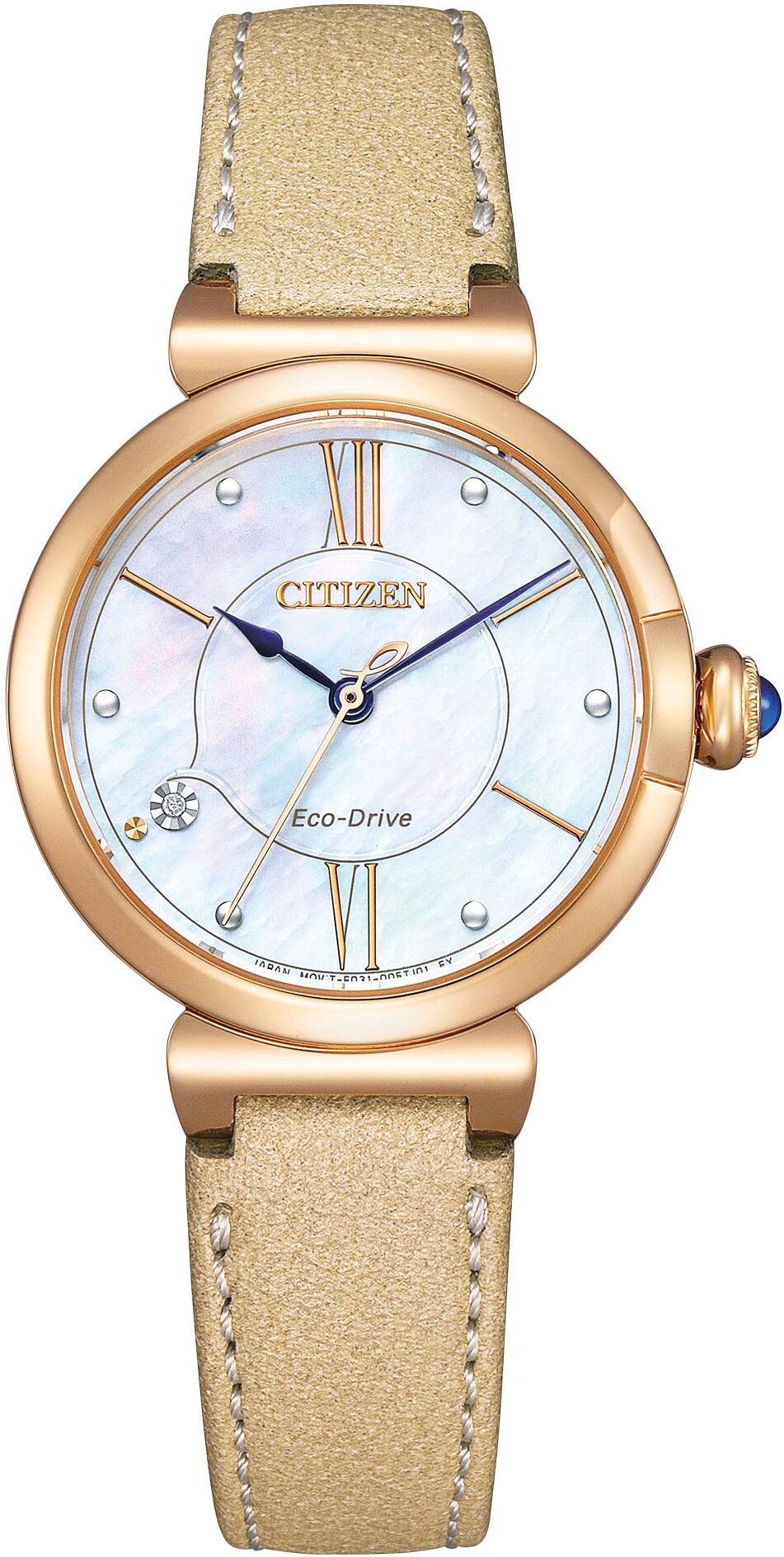 Solaruhr CITIZEN, gold (goldfarben, perlmuttfarben), Armbanduhren, Damen, goldfarben, Solaruhr, Armbanduhr, Damenuhr, Lederarmband, Saphirglas