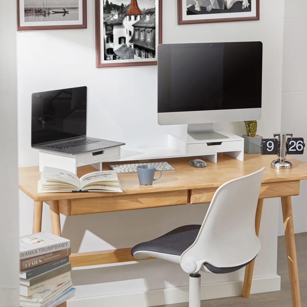 SoBuy Support d'écran effet bois blanc Blanc 107x11x22cm