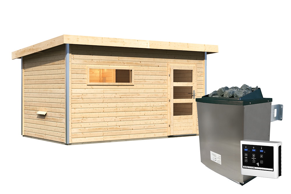 KARIBUHOLZT Sauna Skrollan 3 Ofen 11 KW ext. Strg natur mod.Tür 16989966