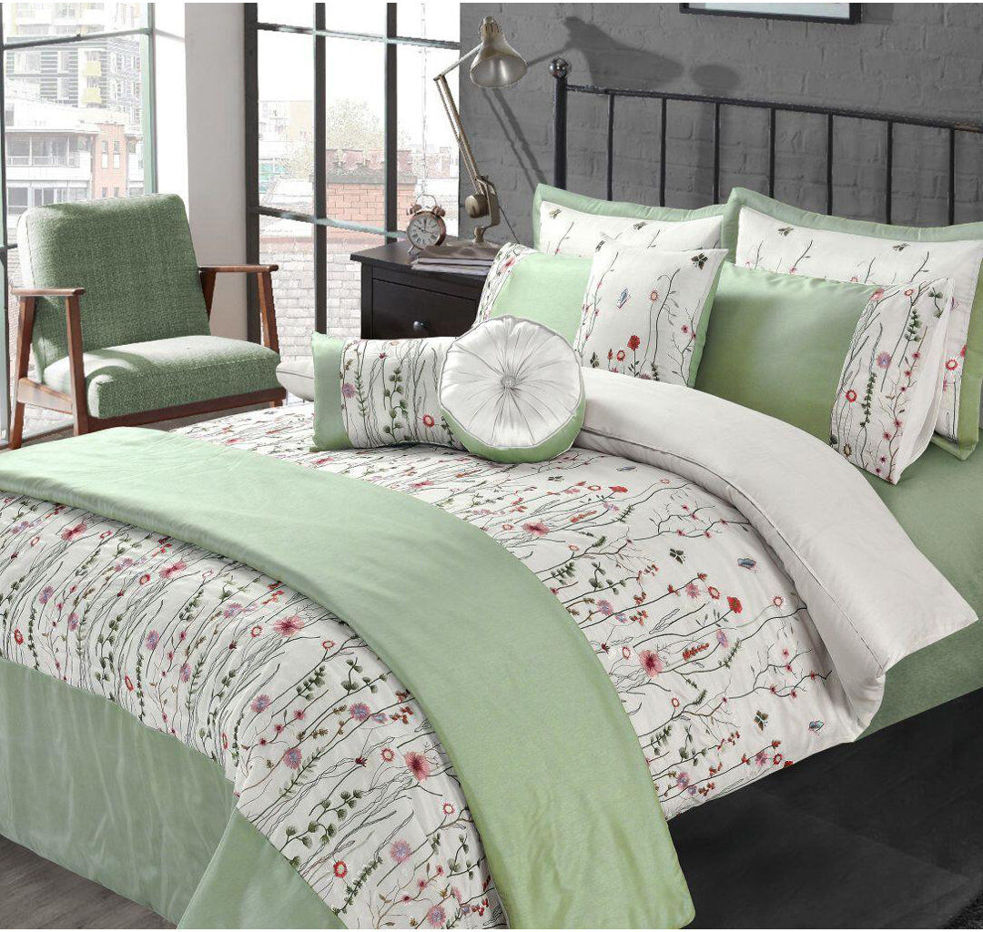 Lily Manor Arabella Green Duvet Cover Set Super Bedding Set Green Super King Duvet Cover Set