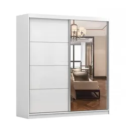 SCHWEBETÜRENSCHRANK 203/218/61 cm Multi 35 Weiß/Weiß Semigloss + Spiegel, mit LED-Beleuchtung