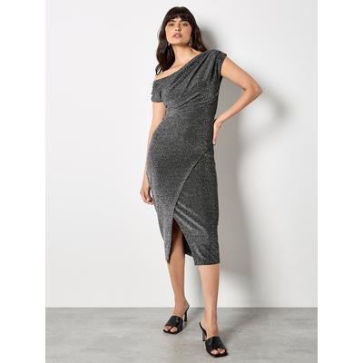 Partykleid APRICOT "Glitzerkleid", Damen, Gr. S (36), grau (silber), Kleider Partykleid, in Wickeloptik