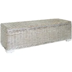 vidaXL Truhe Weiß 110 cm Natur Kubu Rattan & Massivholz Mahagoni