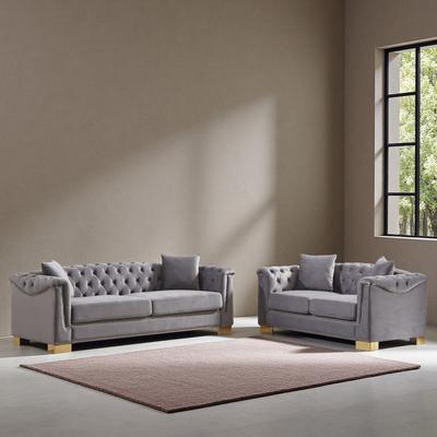 ZWYO HOSIMU Velvet Chesterfield 3+2 Combination Sofa Set with Rolled Arms (5-Seater)