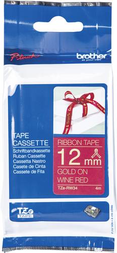 Brother TZe TZe-RW34 Bandfarbe: Weinrot Schriftfarbe:Gold 12 mm 4 m