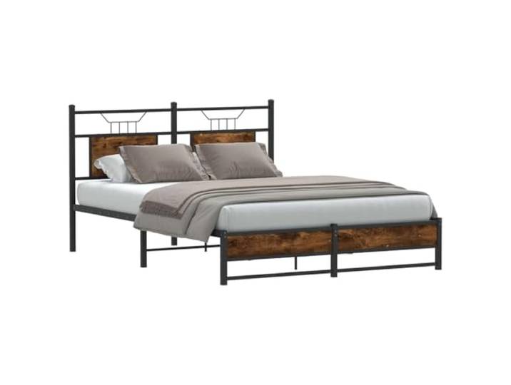 YUTAASU Bettgestell Ohne Matratze Räuchereiche 150x200 cm Stahlrahmen Stabil, Lattenrost Inklusive, Stauraum Unter Dem Bett, Kopfteil Als Rückenlehne